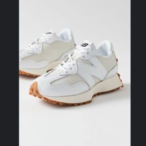 New Balance White and Tan Sneakers